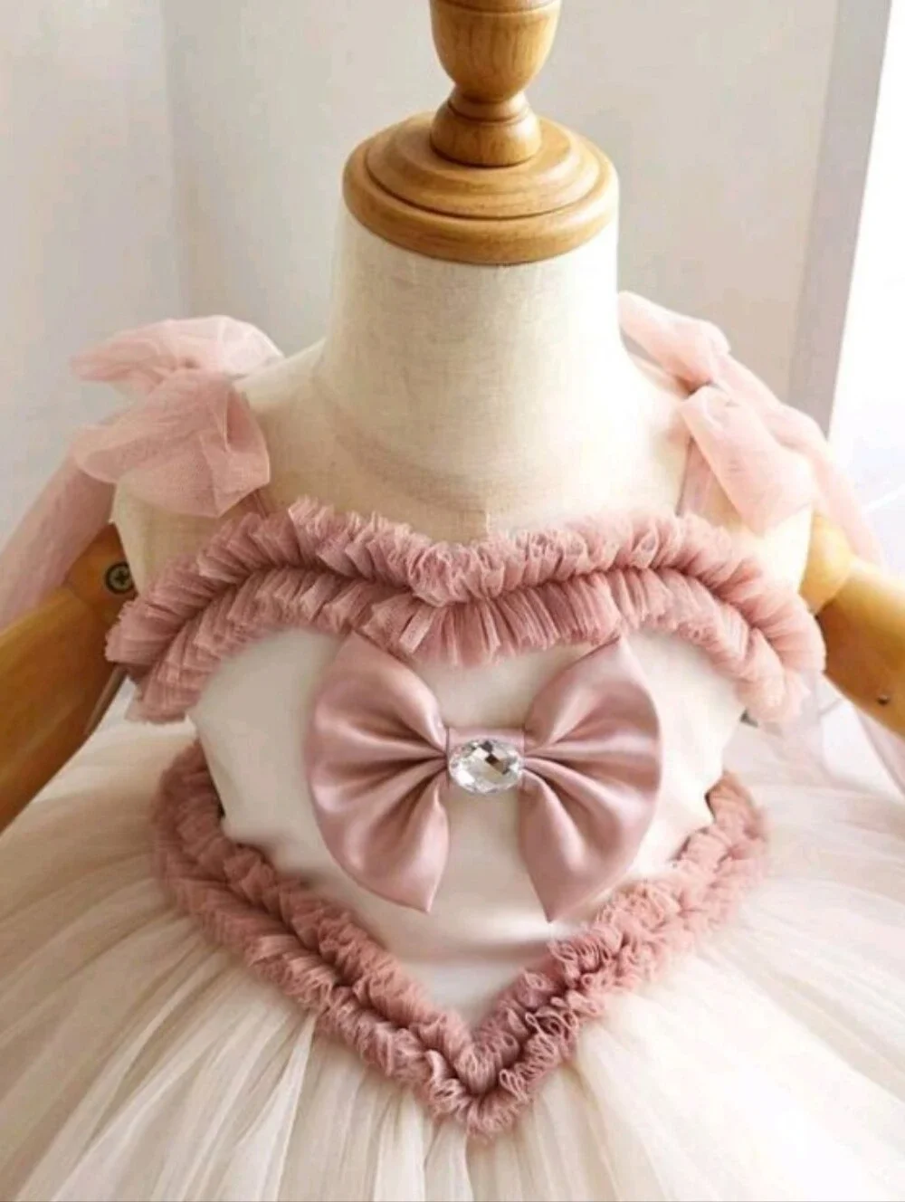 Blush Pink and Cream Tutu Dress with Bow and Tiara